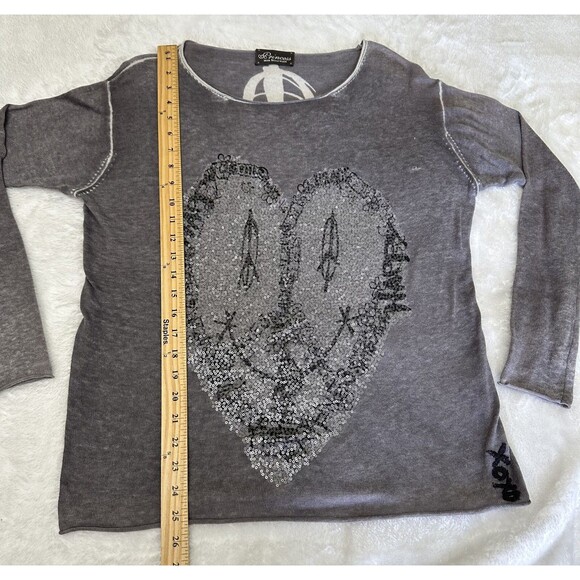Princess Goes Hollywood Cotton/Cashmere Taupe Sequined Hearts Sweater Sz 8/38 - Picture 9 of 12